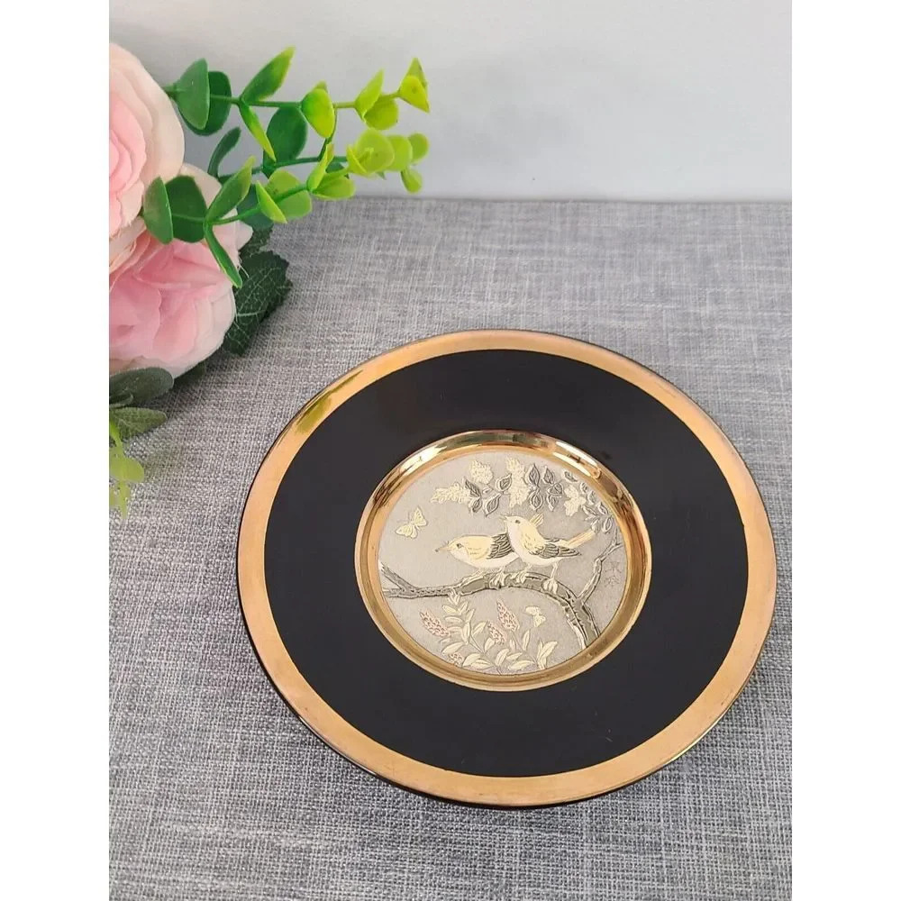 The Art of Chokin Collector plate 4" 24K Gold & Silver black with birds‎